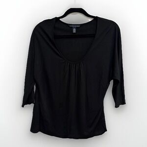 Banana Republic Ruched Top L Black Balloon Sleeve Modern Minimalist Office Chic